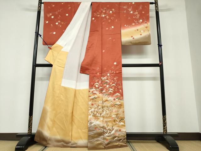 平和屋着物●訪問着 立波草花文 暈し染め 金彩 正絹 逸品 DABF1490ud