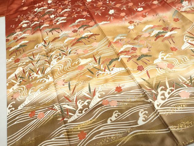 平和屋着物●訪問着 立波草花文 暈し染め 金彩 正絹 逸品 DABF1490ud