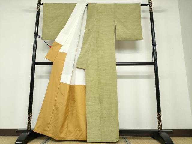 平和屋着物●上質な紬 柳茶色 正絹 逸品 DABF1492ud