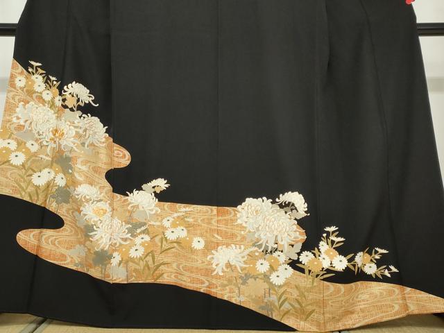 平和屋着物●豪華黒留袖 駒刺繍 流水草花文 金彩 正絹 逸品 DABF1493ud