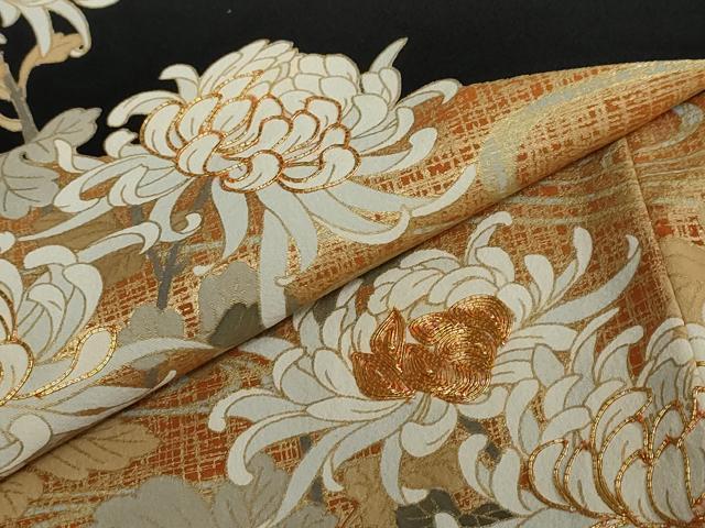 平和屋着物●豪華黒留袖 駒刺繍 流水草花文 金彩 正絹 逸品 DABF1493ud
