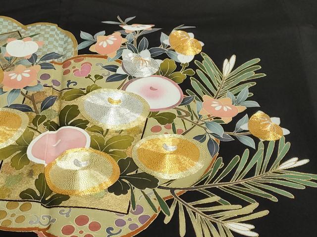 平和屋着物●豪華黒留袖 作家物 駒刺繍 群鶴草花文 金彩 正絹 逸品 DABF1495ud