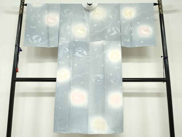 平和屋着物●長襦袢 無双仕立て 地紋起こし 雪輪舞桜地紋 跳兎 暈し染め 正絹 逸品 DABF1499ud