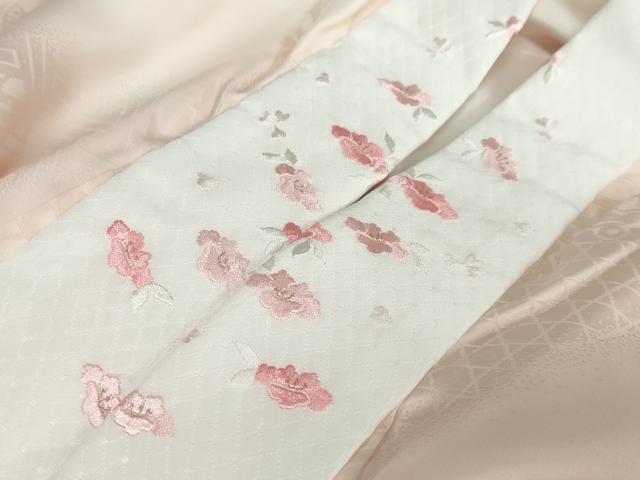 平和屋着物●振袖用長襦袢 袷 舞桜鈴地紋 暈し染め 半衿刺繍 正絹 逸品 DABF1500ud