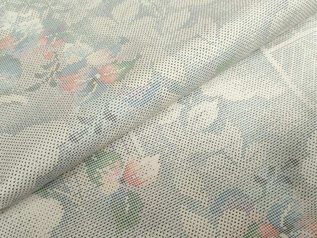 平和屋着物●本場大島紬 白大島 雲取り草花文 正絹 逸品 未使用 DABF1504ud