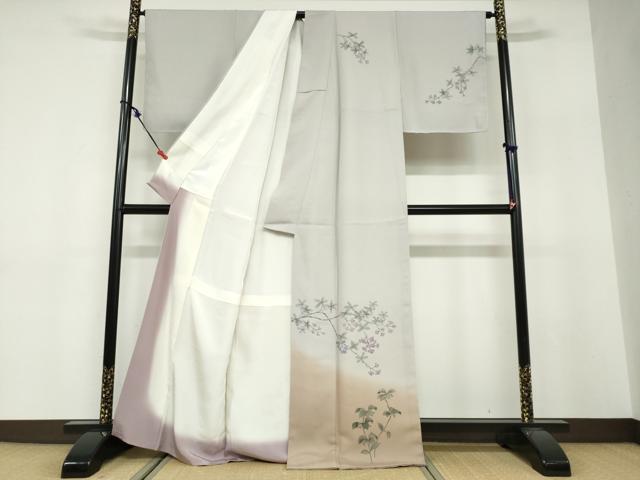 平和屋着物●訪問着 手描き 枝花文 暈し染め 正絹 逸品 未使用 DABF1506ud