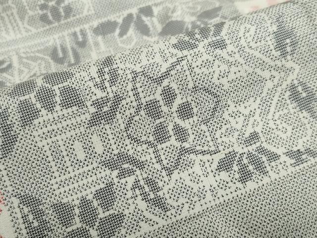 平和屋着物●本場大島紬 9マルキ 変わり格子草花文 正絹 逸品 DABF1507ud