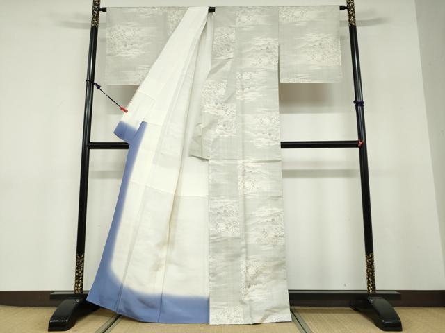 平和屋着物●本場大島紬 白大島 9マルキ 風景秋草文 正絹 逸品 DABF1509ud