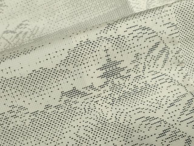 平和屋着物●本場大島紬 白大島 9マルキ 風景秋草文 正絹 逸品 DABF1509ud