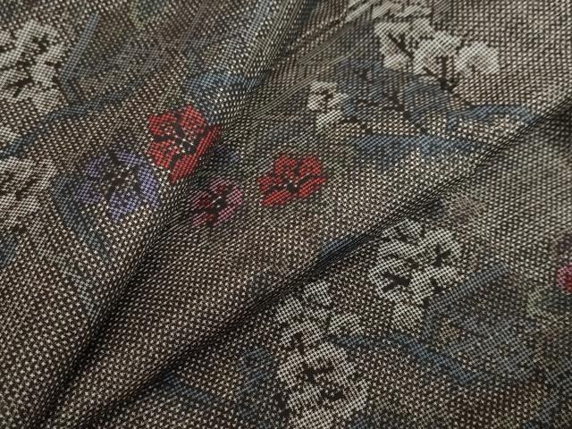 平和屋着物●本場大島紬 7マルキ 風景草花文 正絹 逸品 未使用 DABF1510ud