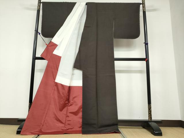 平和屋着物●上質なお召 縞 ロング丈 正絹 逸品 未使用 DABF1535ud