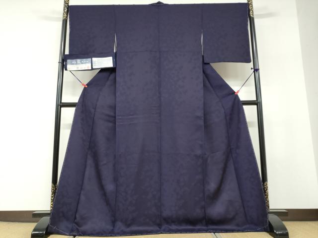 平和屋着物●外山良治 本藍染作家 浅井正文 小紋 阿波藍天然染 舞桜文 証紙付き 正絹 逸品 未使用 DABF1543ud
