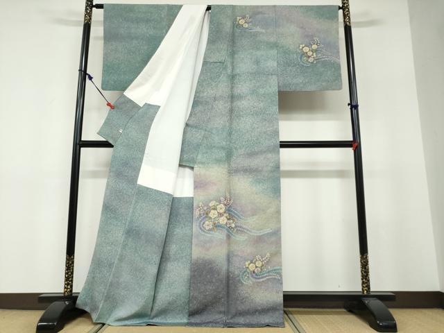 平和屋着物●訪問着 絞り 辻が花 暈し染め 金通し地 正絹 逸品 DABF1548ud