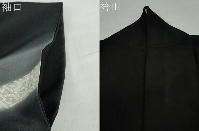 平和屋着物●訪問着 刺繍 流水文 暈し染め 黒地 金糸 正絹 逸品 DABF1555ud