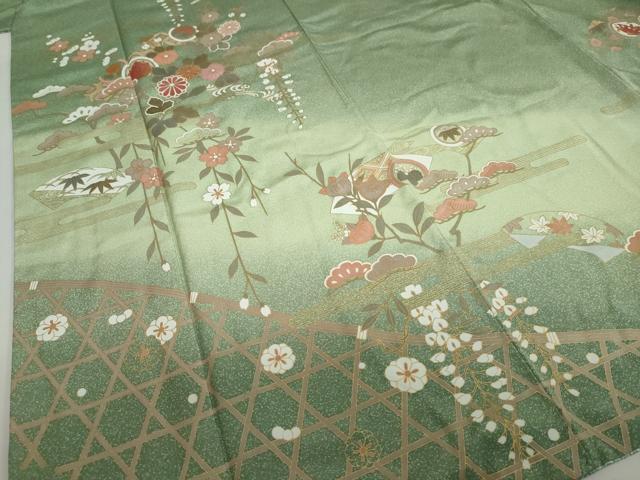 平和屋着物●訪問着 地紙花蝶丸文 暈し染め 金彩 ロング丈 正絹 逸品 DABF1556ud