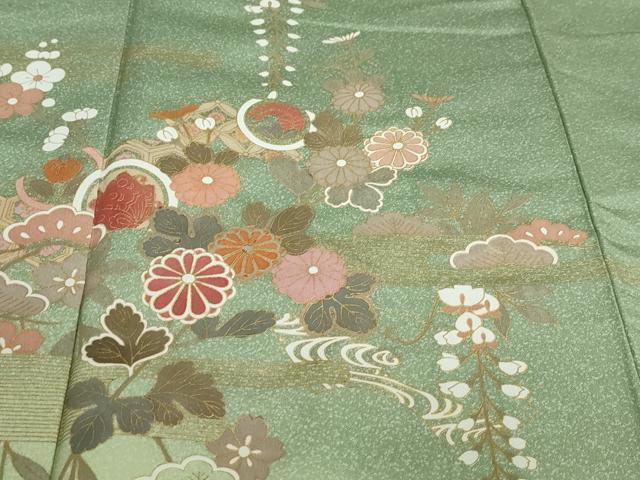 平和屋着物●訪問着 地紙花蝶丸文 暈し染め 金彩 ロング丈 正絹 逸品 DABF1556ud