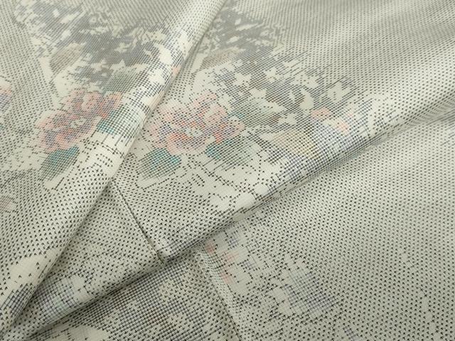 平和屋着物●本場大島紬 白大島 9マルキ 枝花文 正絹 逸品 DABF1557ud