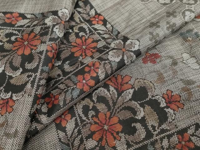 平和屋着物●本場大島紬 9マルキ 草花文 正絹 逸品 DABF1560ud