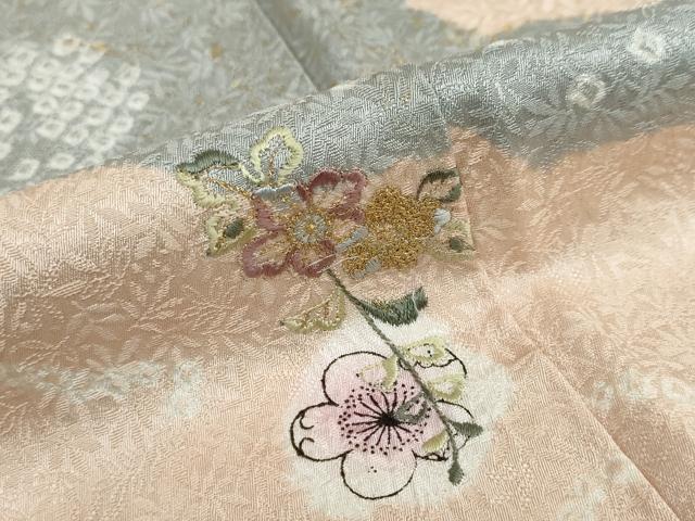平和屋着物●中国三大刺繍 スワトウ刺繍 汕頭刺繍 訪問着 絞り 道長草花文 金彩 正絹 逸品 DABF1562ud