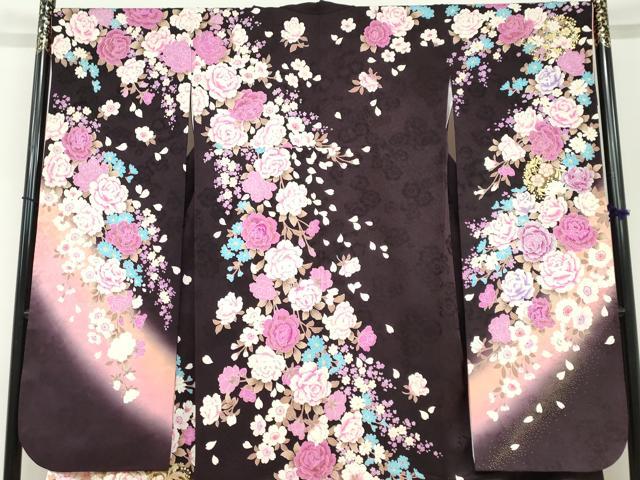 平和屋着物●豪華振袖 刺繍 ラインストーン 草花文 暈し染め 金銀彩 正絹 逸品 DABF1572ud