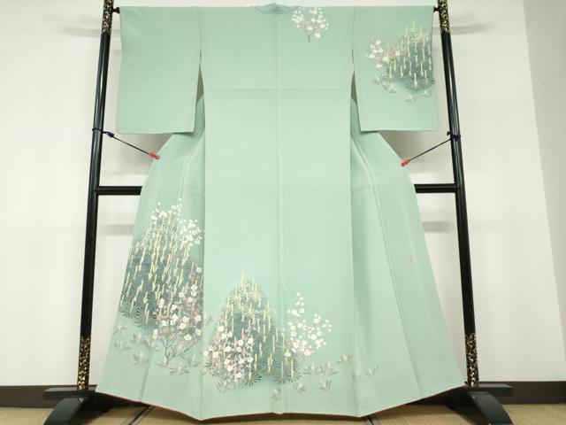 平和屋着物●十日町友禅作家 岡村蒼風 訪問着 枝花文 暈し染め 正絹 逸品 DABF1575ud