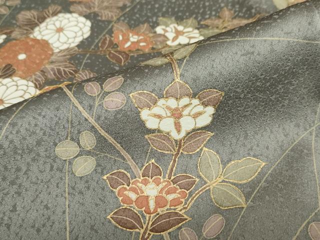 平和屋着物●訪問着 駒刺繍 草花文 金彩 正絹 逸品 DABF1576ud