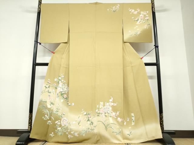 平和屋着物●訪問着 駒刺繍 片輪車短冊草花文 暈し染め 正絹 逸品 DABF1581ud