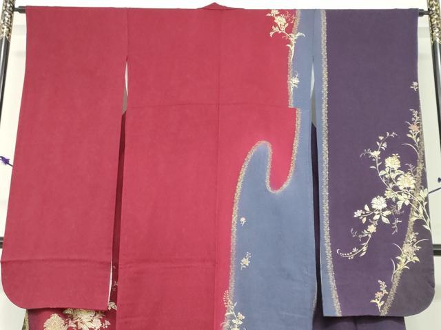 平和屋着物●豪華振袖 刺繍 草花文 暈し染め 金彩 やまと誂製 正絹 逸品 DABF1582ud