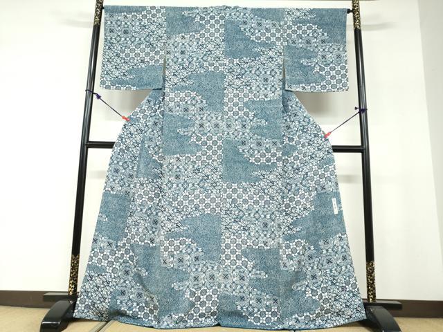 平和屋着物●上質な小紋 作家物 草木染 洋花文 鬼しぼ縮緬 正絹 逸品 DABF1584ud
