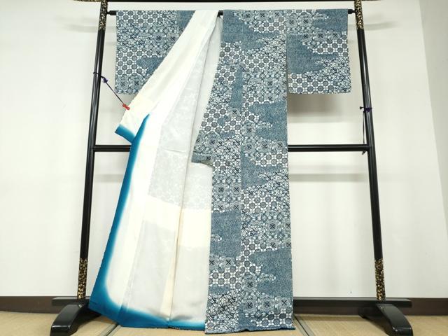 平和屋着物●上質な小紋 作家物 草木染 洋花文 鬼しぼ縮緬 正絹 逸品 DABF1584ud