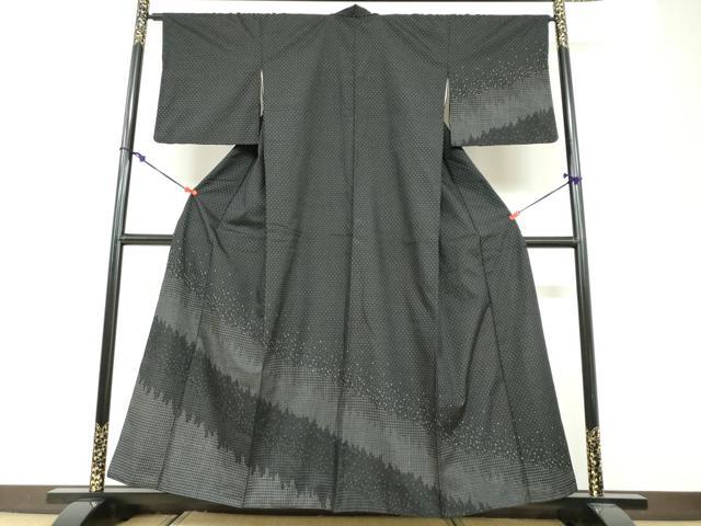 平和屋着物●訪問着 紬地 霞文 黒地 正絹 逸品 DABF1585ud