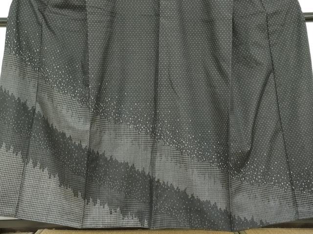 平和屋着物●訪問着 紬地 霞文 黒地 正絹 逸品 DABF1585ud