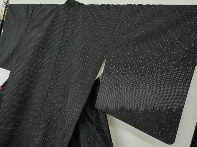 平和屋着物●訪問着 紬地 霞文 黒地 正絹 逸品 DABF1585ud