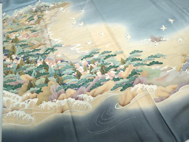 平和屋着物●豪華色留袖 友禅 作家物 飛鳥立波風景文 暈し染め 正絹 逸品 DABF1587ud