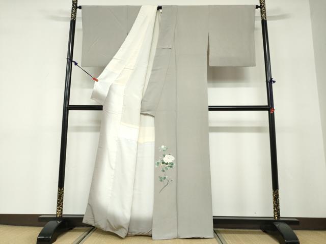 平和屋着物●人間国宝・羽田登喜男監修 色留袖 利休鼠色 鬼しぼ縮緬 正絹 逸品 DABF1593ud