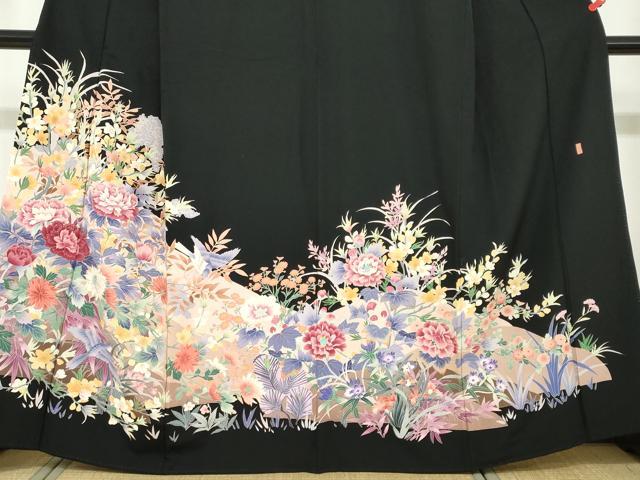 平和屋着物●豪華黒留袖 友禅 作家物 花鳥文 正絹 逸品 DABF1610ud