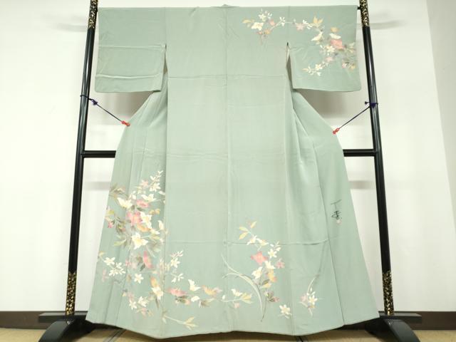 平和屋着物●京加賀友禅 百貫石峰 訪問着 草花文 正絹 逸品 DABF1616ud