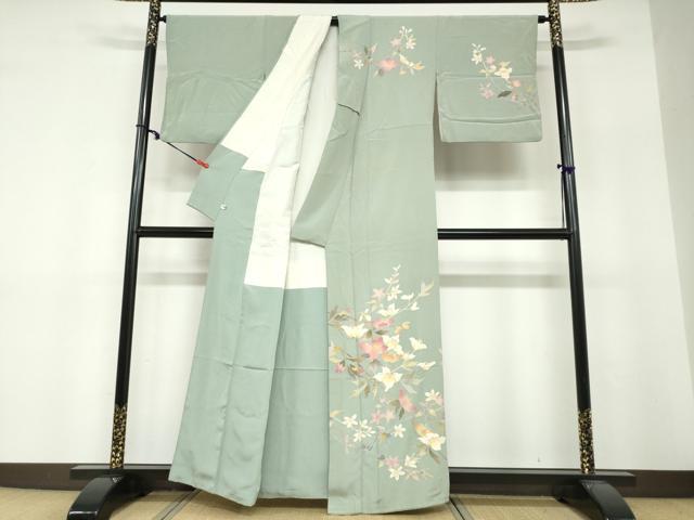 平和屋着物●京加賀友禅 百貫石峰 訪問着 草花文 正絹 逸品 DABF1616ud