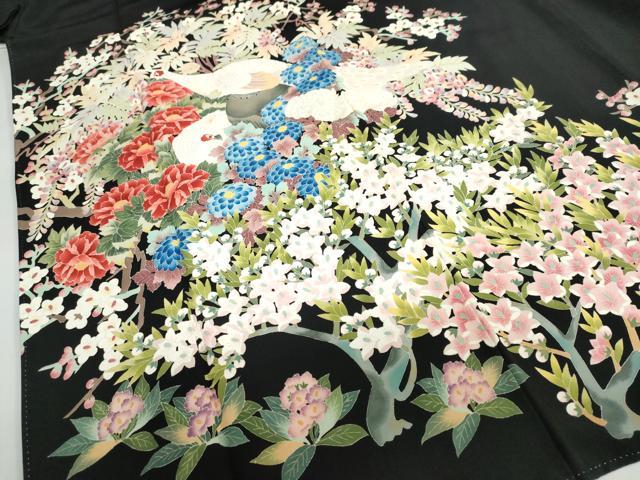 平和屋着物●本加賀友禅作家 鶴見保次 黒留袖 花鳥文 正絹 逸品 DABF1620ud