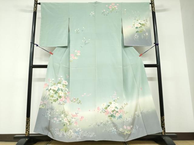 平和屋着物●訪問着 友禅 作家物 草花文 暈し染め 正絹 逸品 未使用 DABF1624ud
