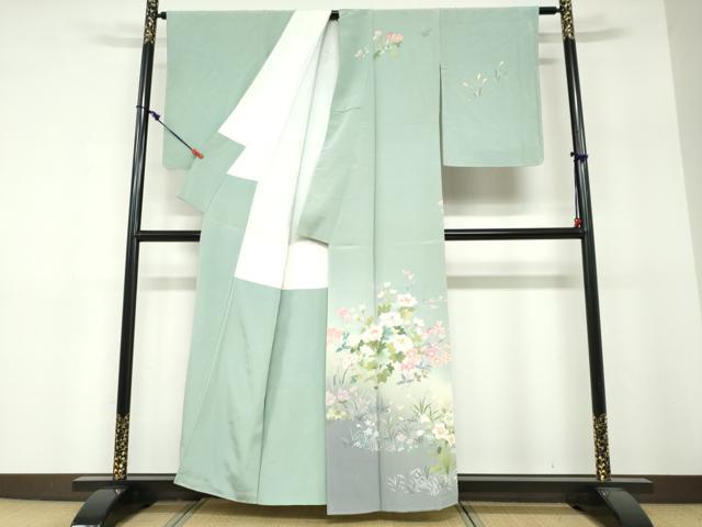平和屋着物●訪問着 友禅 作家物 草花文 暈し染め 正絹 逸品 未使用 DABF1624ud