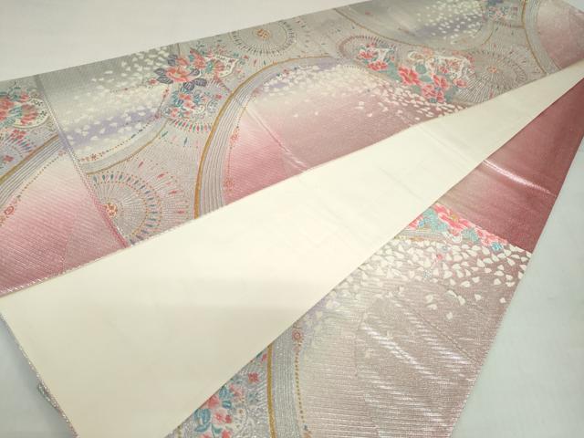 平和屋着物◎六通柄袋帯 唐織 草花文 金銀糸 正絹 逸品 DABF1629ud