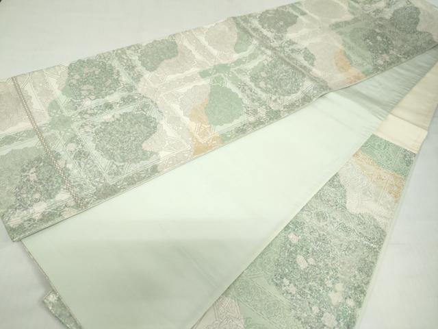 平和屋着物◎六通柄袋帯 格子花文 金銀糸 正絹 逸品 DABF1633ud