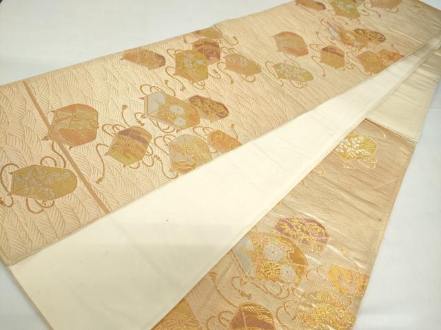 平和屋着物◎六通柄袋帯 文箱花文 金銀糸 正絹 逸品 DABF1639ud