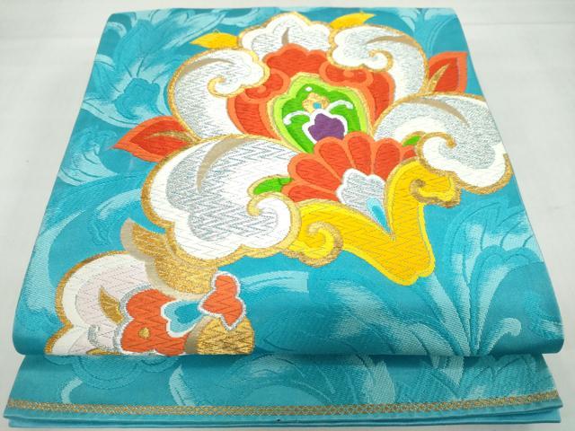 平和屋着物◎六通柄袋帯 唐織 洋花文 金銀糸 正絹 逸品 DABF1643ud