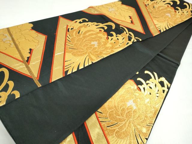 平和屋着物◎六通柄袋帯 菱花文 黒地 金銀糸 正絹 逸品 DABF1645ud