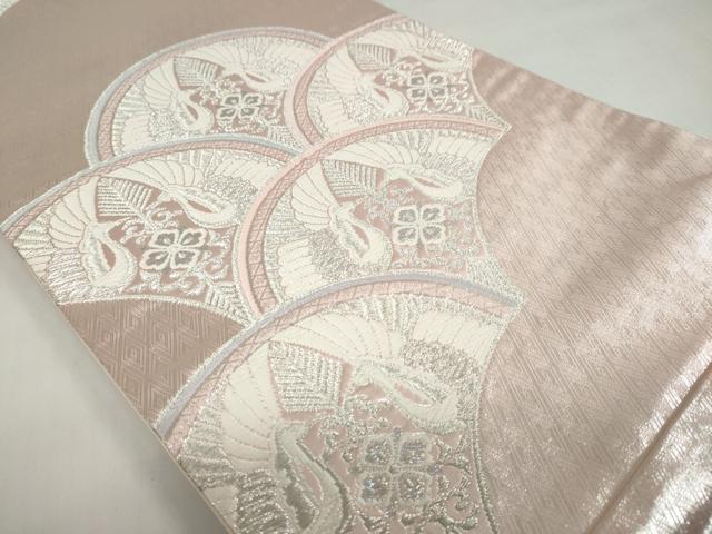 平和屋着物◎六通柄袋帯 唐織 向かい鳥花文 銀糸 正絹 逸品 DABF1646ud