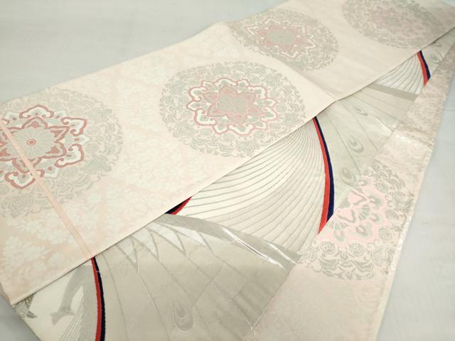 平和屋着物◎両面全通柄袋帯 洋花文 銀糸 正絹 逸品 DABF1668ud