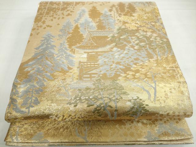 平和屋着物◎六通柄袋帯 風景樹林文 金糸 正絹 逸品 DABF1670ud