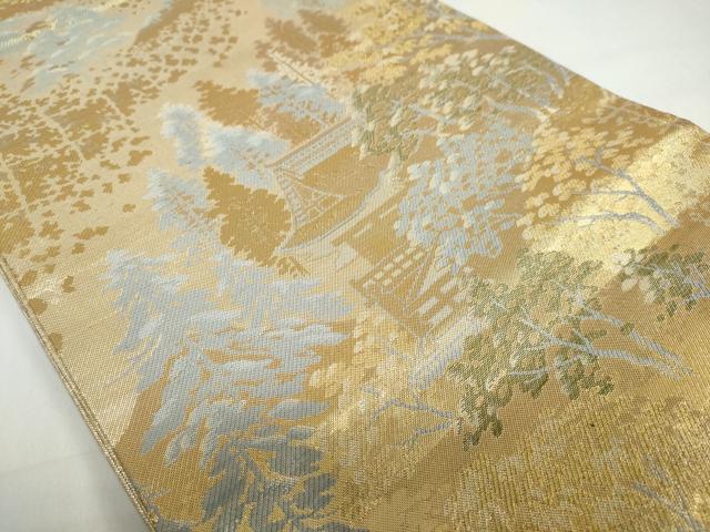 平和屋着物◎六通柄袋帯 風景樹林文 金糸 正絹 逸品 DABF1670ud